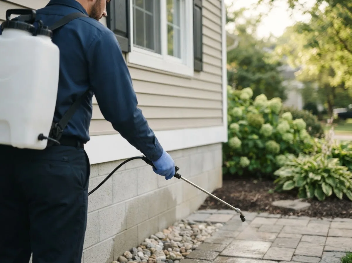 Pest control technician inspecting a home in Seibert, CO